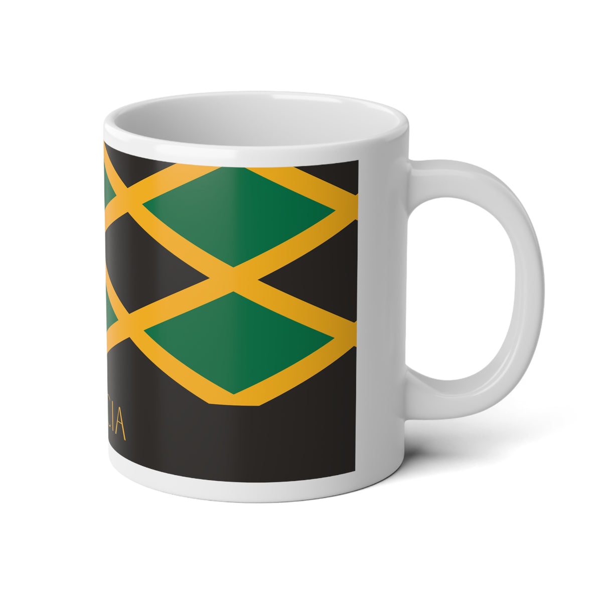 Personalized Jamaica Flag Mug, Custom Jamaican Heritage Coffee Cup, 20oz Ceramic Mug, Black Green Gold Flag Pattern, Jamaica Gift