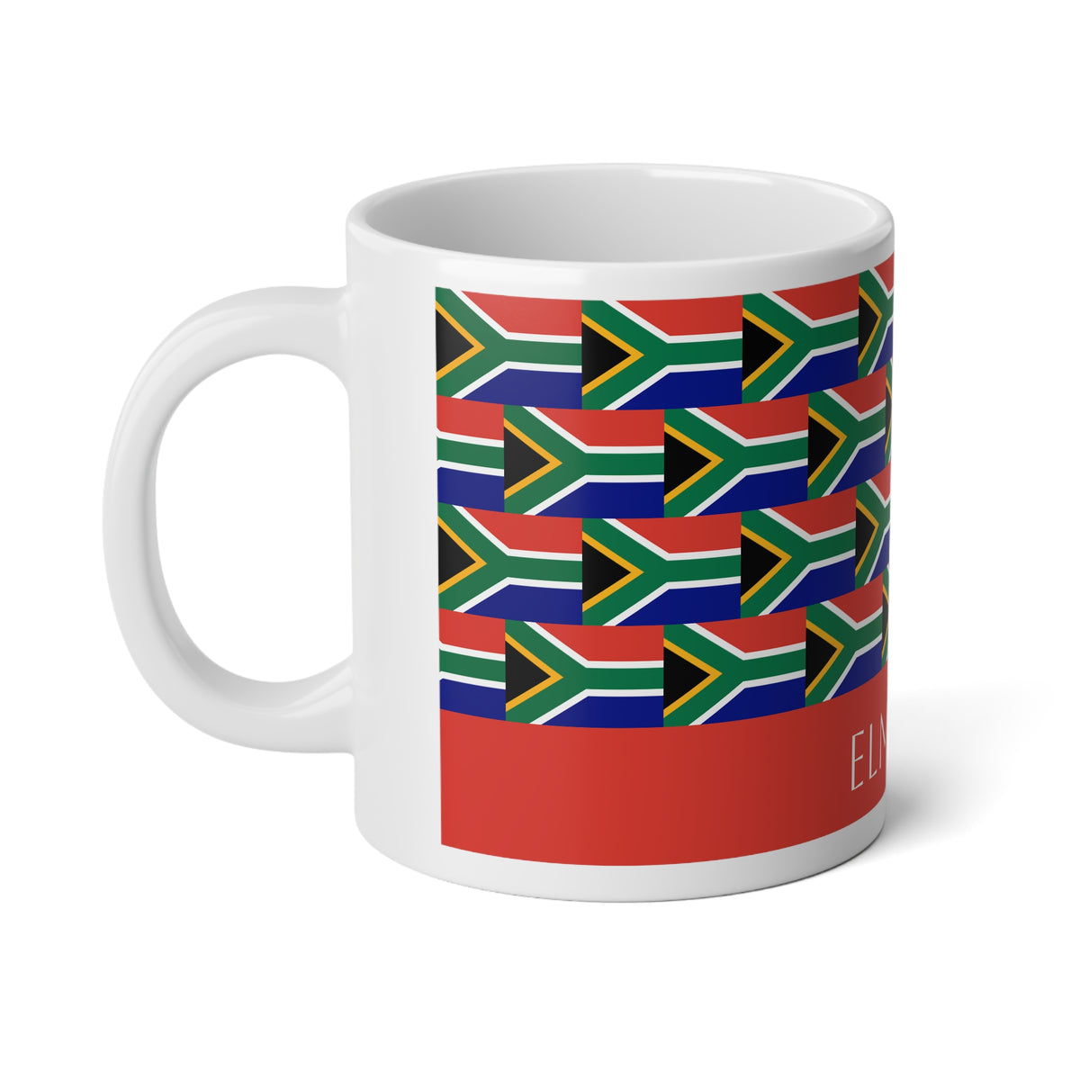 Personalized South Africa Flag Mug, Custom South African Heritage Coffee Cup, 20oz Ceramic Mug, Rainbow Nation Flag Pattern, South Africa