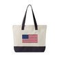 Personalized Your Name in American Flag Letters Canvas Tote Bag, Custom Name USA Flag, Zippered Cotton Bag, Patriotic American Heritage