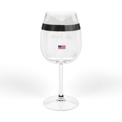 Personalized Destination Wedding Wine Glass for Groom, Custom Mr Glass with Country Flag, 12oz Bow Tie Wedding Stemware, Husband Gift