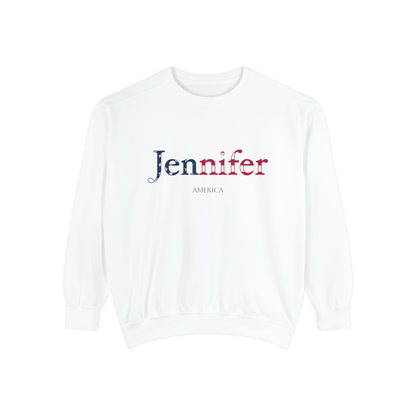 Personalized USA Flag Name Sweatshirt, Custom American Heritage Crewneck, Garment Dyed Cotton Sweatshirt, Patriotic Gift