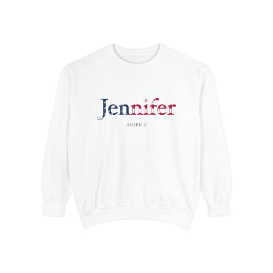 Personalized USA Flag Name Sweatshirt, Custom American Heritage Crewneck, Garment Dyed Cotton Sweatshirt, Patriotic Gift