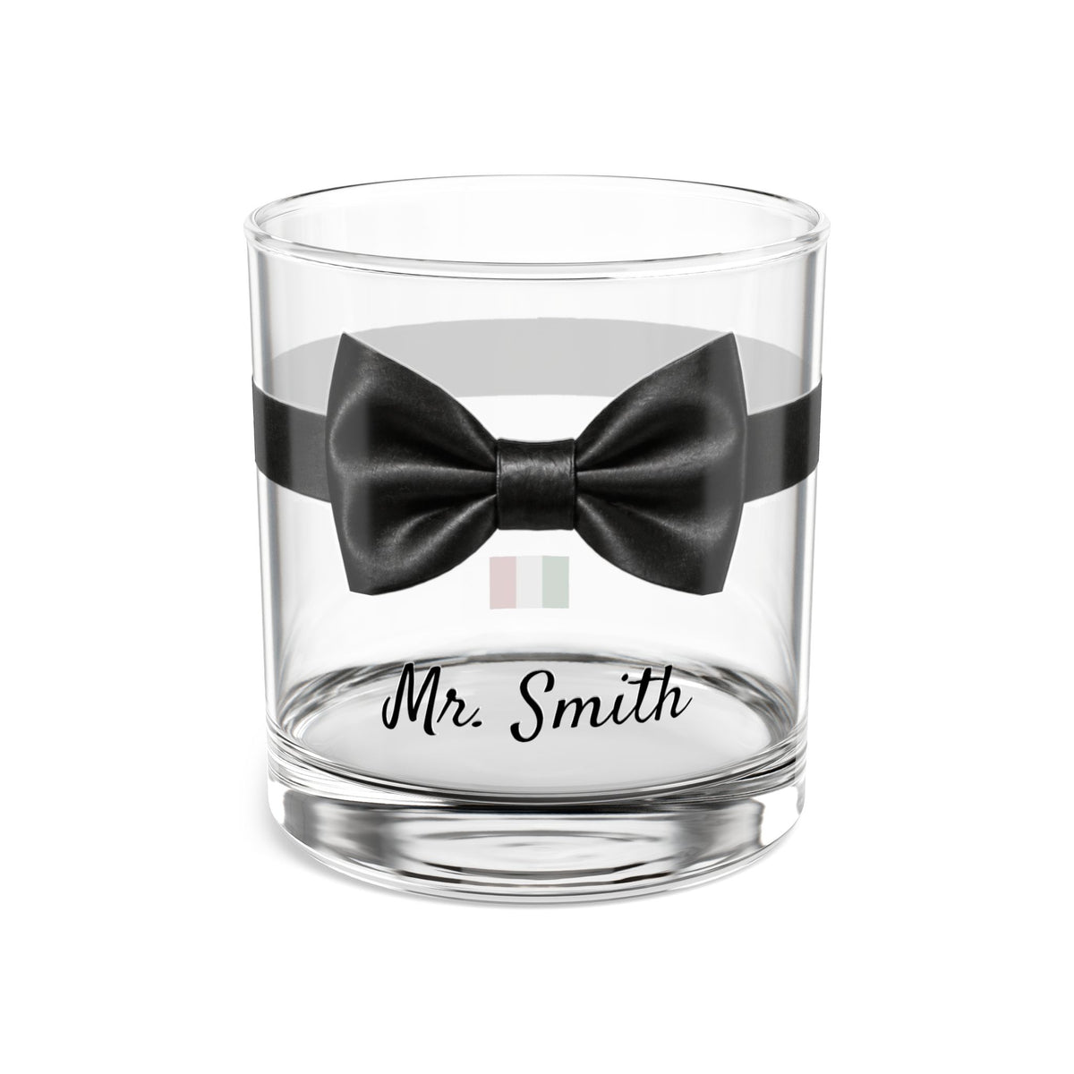 Personalized Destination Wedding Rocks Glass, Custom Black Bow Tie Mr Groom Cocktail Glass, 10oz Whiskey Tumbler, Flag, Husband Wedding Gift