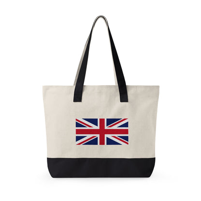 Personalized Your Name in British Flag Letters Canvas Tote Bag, Custom Union Jack Zippered Tote, UK Heritage Gift