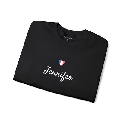 Embroidered Personalized Name & Country Flag Heart Sweatshirt, Custom USA Canada Australia UK Italy France Ireland Germany Jamaica Nigeria