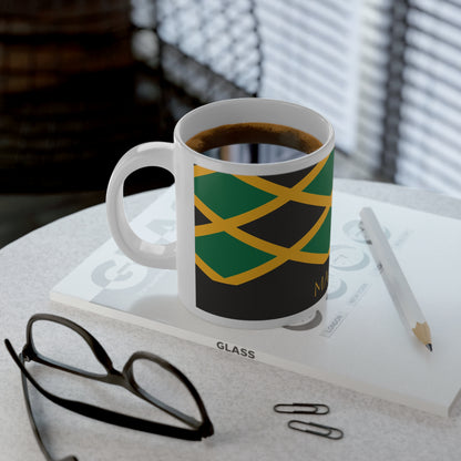 Personalized Jamaica Flag Mug, Custom Jamaican Heritage Coffee Cup, 20oz Ceramic Mug, Black Green Gold Flag Pattern, Jamaica Gift