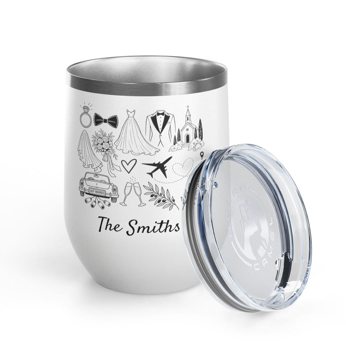 Personalized Destination Wedding Wine Tumbler 12oz, Custom Bride & Groom Cup Wedding Location Flag, Date and Names, Newlywed Gift