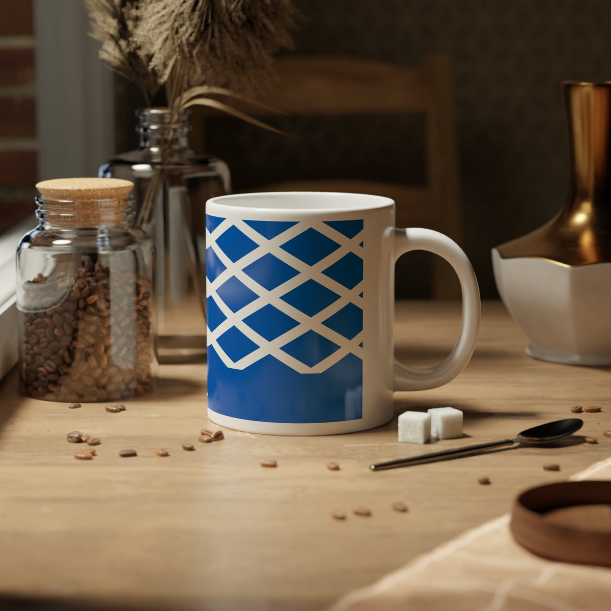 Personalized Scotland Flag Mug, Custom Scottish Heritage Coffee Cup, 20oz Ceramic Mug, Blue White Saltire Pattern, Scotland Gift