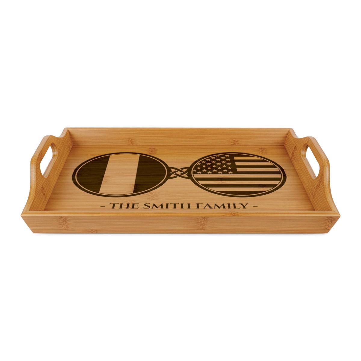 Italy/France/Ireland/Nigeria American Custom Engraved Bamboo Serving Tray