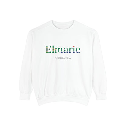 Personalized South Africa Flag Name Sweatshirt, Custom South African Heritage Crewneck, Garment Dyed Cotton Sweatshirt, Heritage Gift