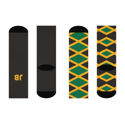 Personalized Jamaica Flag Socks, Custom Initials Jamaican Heritage Crew Socks, Cushioned Jamaican Gift