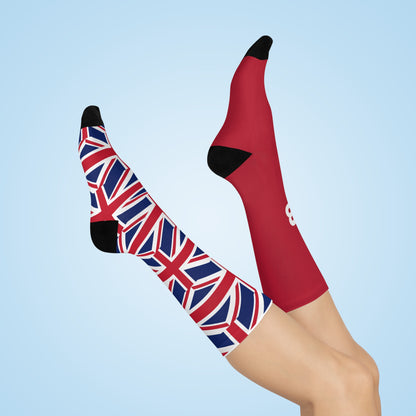 Personalized UK Flag Socks, Custom Initials British Heritage Crew Socks, Cushioned Union Jack Gift