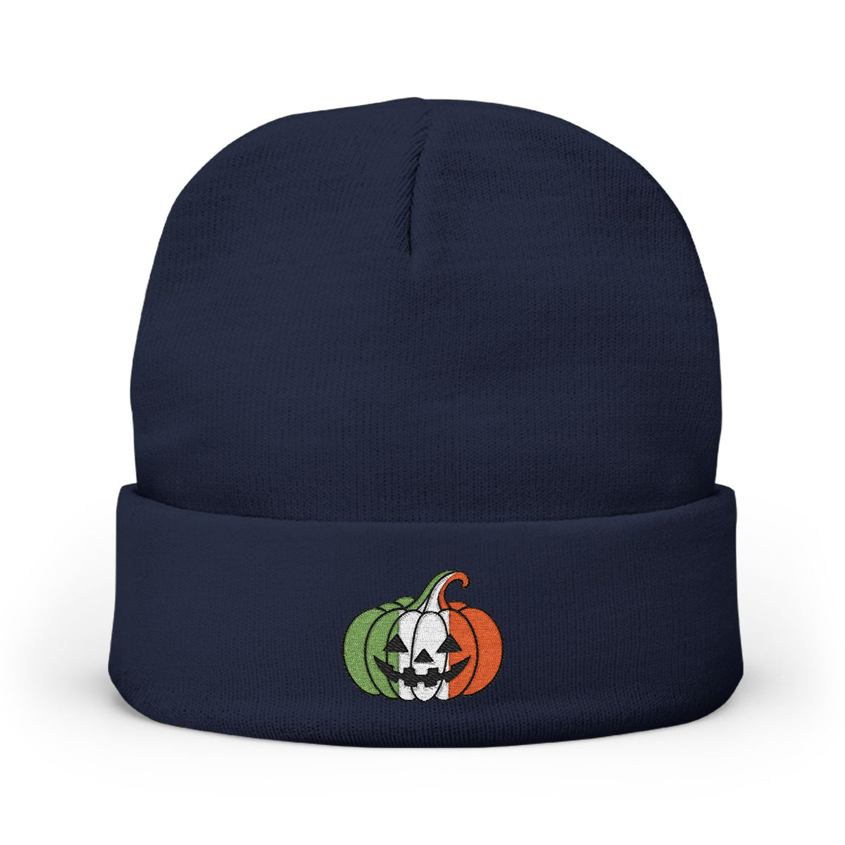 Limited Edition Irish Ireland Flag Pumpkin Embroidered Halloween Beanie, Cotton Blend Knit Hat, Irish Heritage Halloween Gift