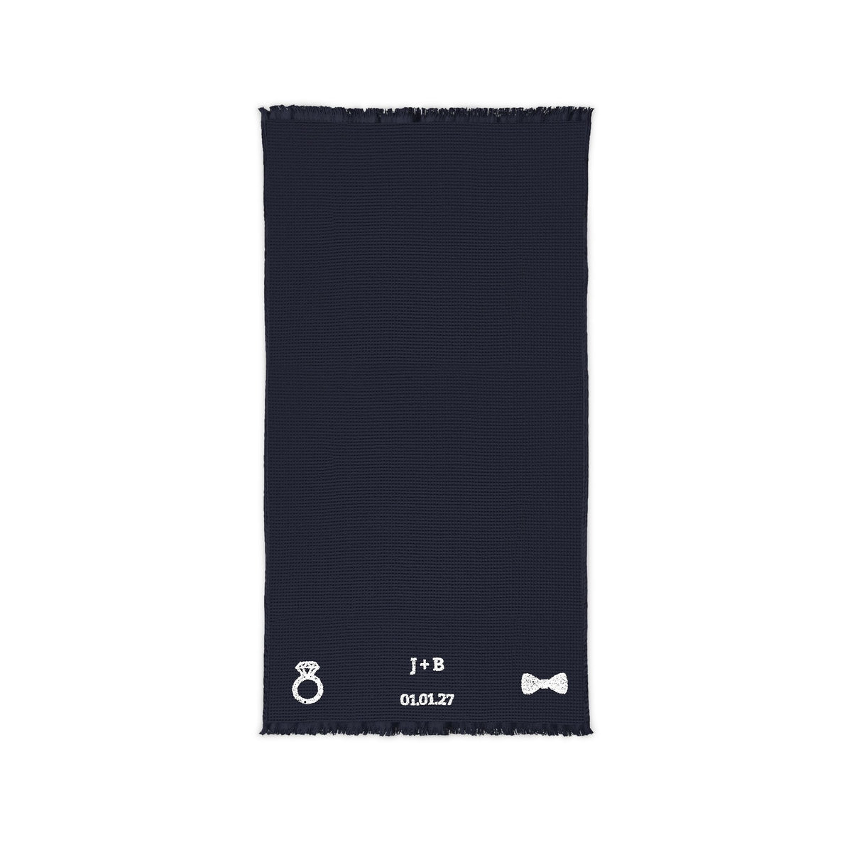 Personalized Something Blue Wedding Blanket, Embroidered Navy Cotton Waffle Throw, Custom Couple Initials and Wedding Date, Bridal Gift