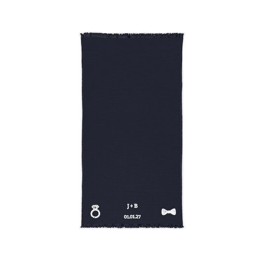 Personalized Something Blue Wedding Blanket, Embroidered Navy Cotton Waffle Throw, Custom Couple Initials and Wedding Date, Bridal Gift