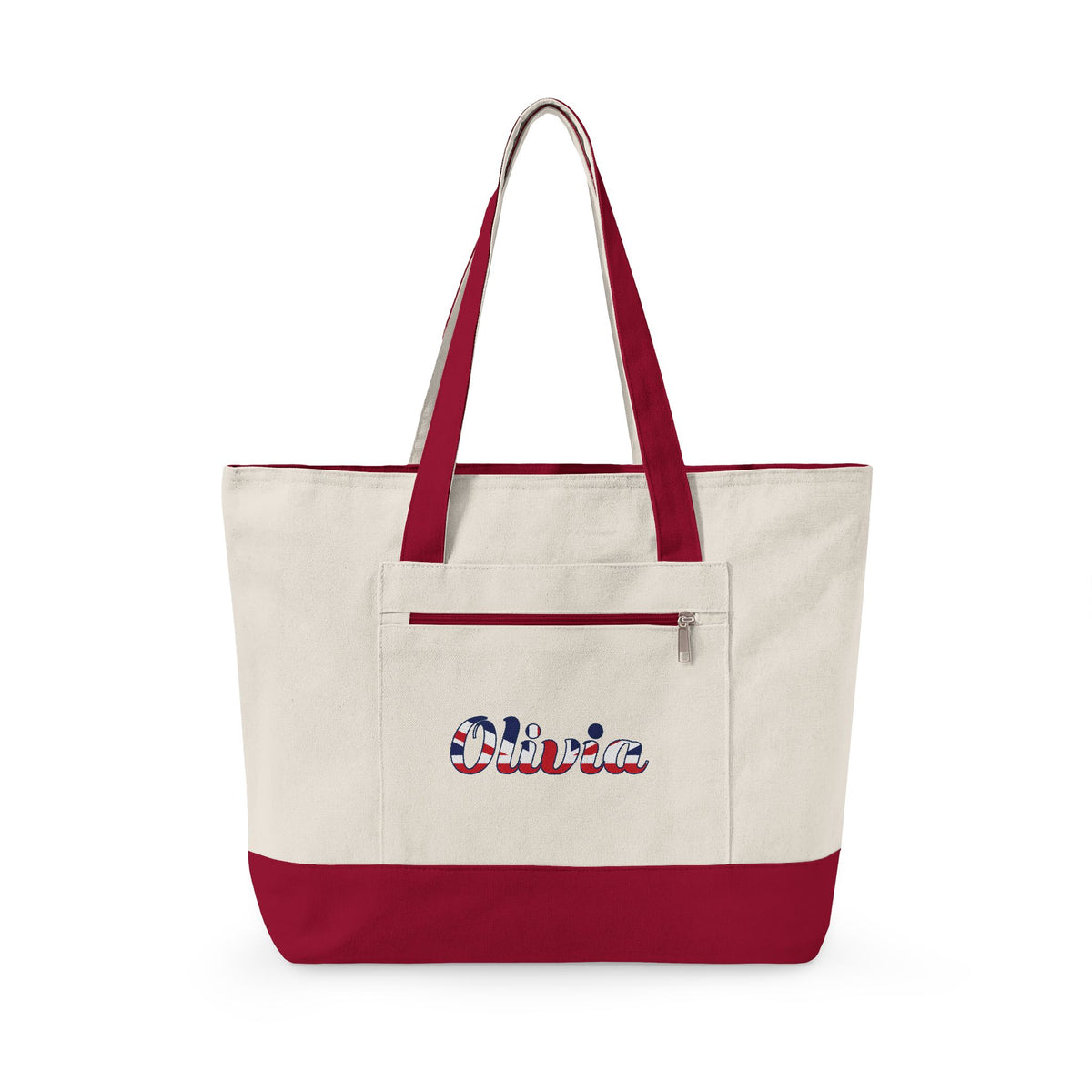 Personalized Your Name in British Flag Letters Canvas Tote Bag, Custom Union Jack Zippered Tote, UK Heritage Gift