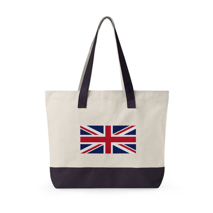 Personalized Your Name in British Flag Letters Canvas Tote Bag, Custom Union Jack Zippered Tote, UK Heritage Gift