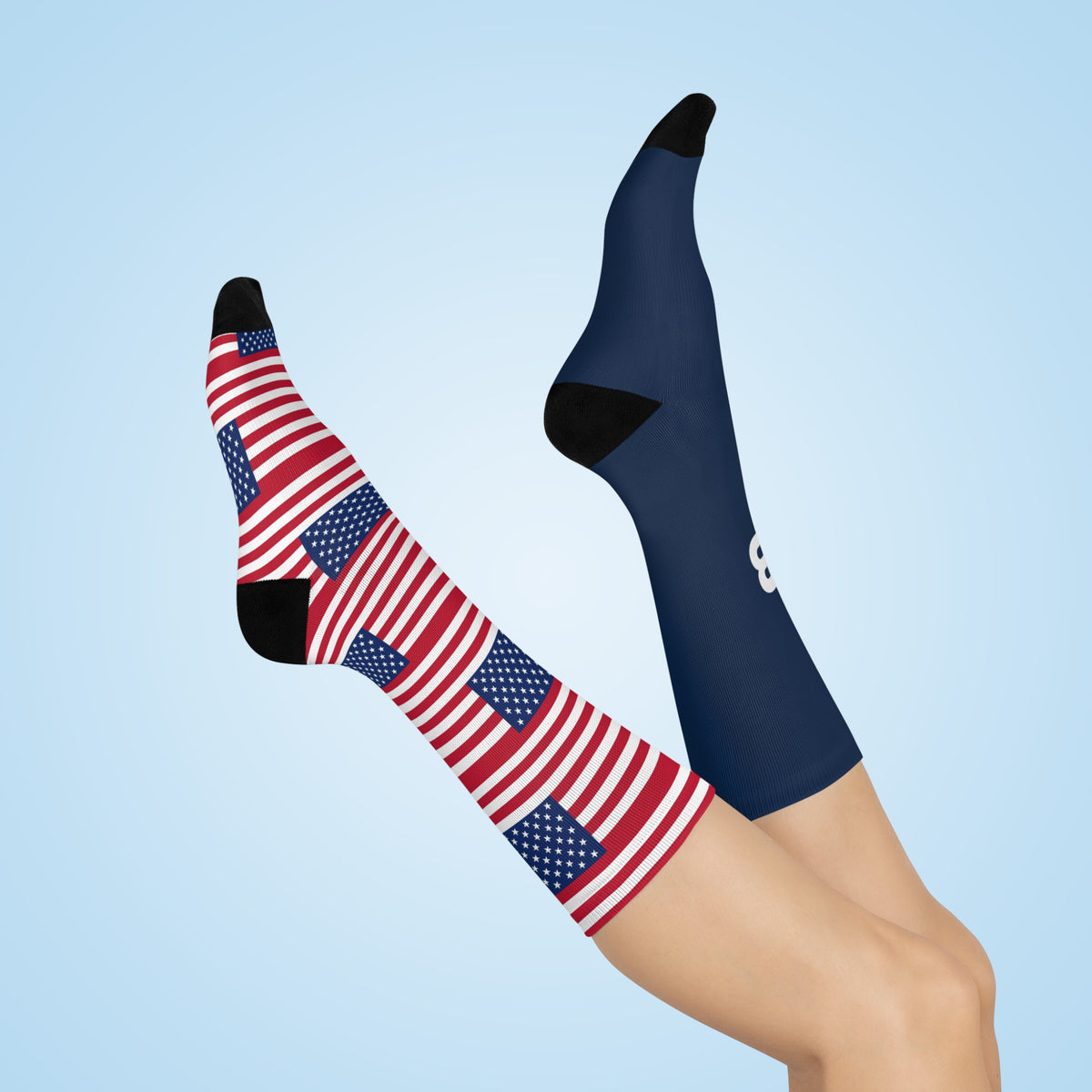 Personalized USA Flag Socks, Custom Initials American Heritage Crew Socks, Cushioned Patriotic Gift