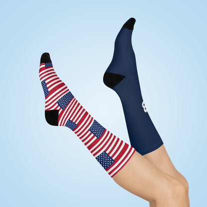 Personalized USA Flag Socks, Custom Initials American Heritage Crew Socks, Cushioned Patriotic Gift