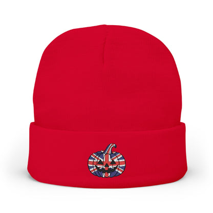 Limited Edition British UK Flag Pumpkin Embroidered Halloween Beanie, Cotton Blend Knit Hat, Union Jack Halloween Gift