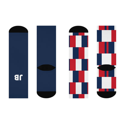 Personalized France Flag Socks, Custom Initials French Heritage Crew Socks, Cushioned French Gift