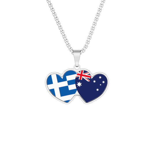 Personalized Heart-Shaped Australian Dual Citizenship Sterling Silver Necklace, Dual Nationality, Multiculturalism, 2 Country Pendant Pride