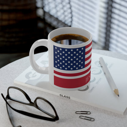 Personalized USA Flag Mug, Custom American Heritage Coffee Cup, 20oz Ceramic Mug, Red White Blue Stars and Stripes Pattern, USA Gift