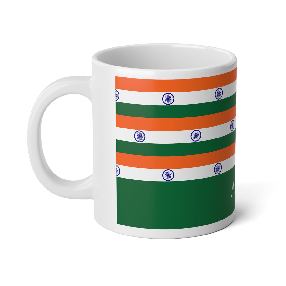 Personalized India Flag Mug, Custom Indian Heritage Coffee Cup, 20oz Ceramic Mug, Saffron White Green Flag Pattern, India Gift
