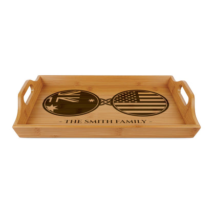Australia Australian American Custom Engraved Bamboo Serving Tray, Personalized Name Wooden Valet Tray, America USA Dual Heritage Gift