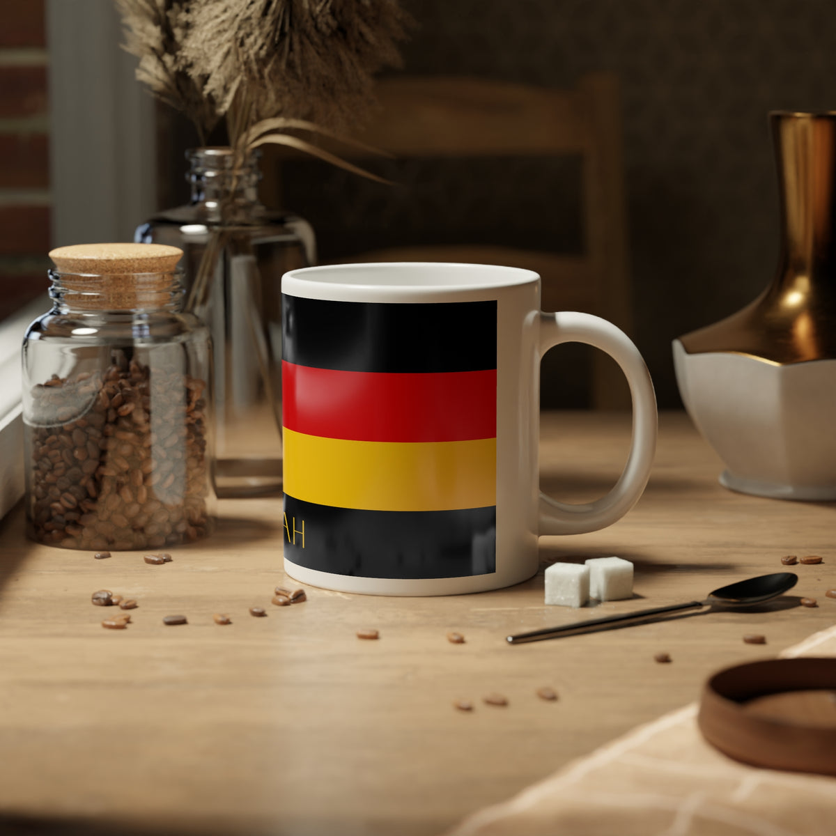 Personalized Germany Flag Mug, Custom German Heritage Coffee Cup, 20oz Ceramic Mug, Black Red Gold Flag Pattern, Germany Gift