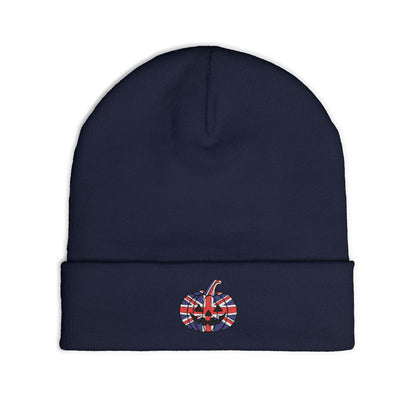 Limited Edition British UK Flag Pumpkin Embroidered Halloween Beanie, Cotton Blend Knit Hat, Union Jack Halloween Gift