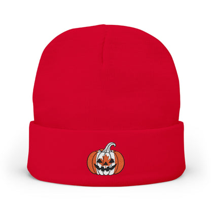 Limited Edition Canadian Canada Flag Pumpkin Embroidered Halloween Beanie, Cotton Blend Knit Hat, Maple Leaf Heritage Halloween Gift