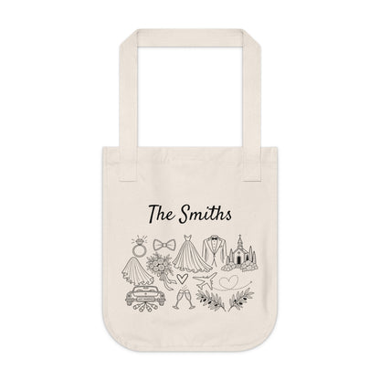 Personalized Destination Wedding Tote Bag, Custom Organic Cotton Wedding Bag, Bride & Groom Travel Tote, Honeymoon Gift, Wedding Welcome Bag