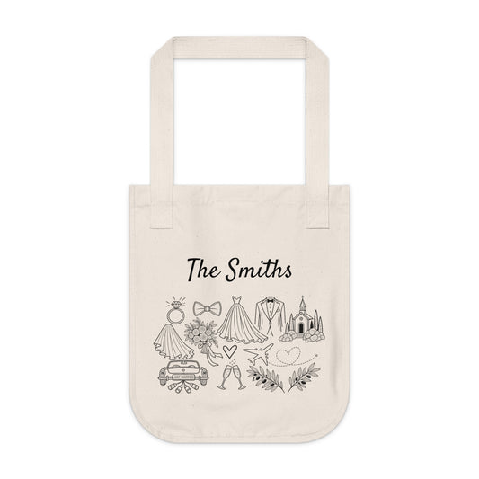 Personalized Destination Wedding Tote Bag, Custom Organic Cotton Wedding Bag, Bride & Groom Travel Tote, Honeymoon Gift, Wedding Welcome Bag
