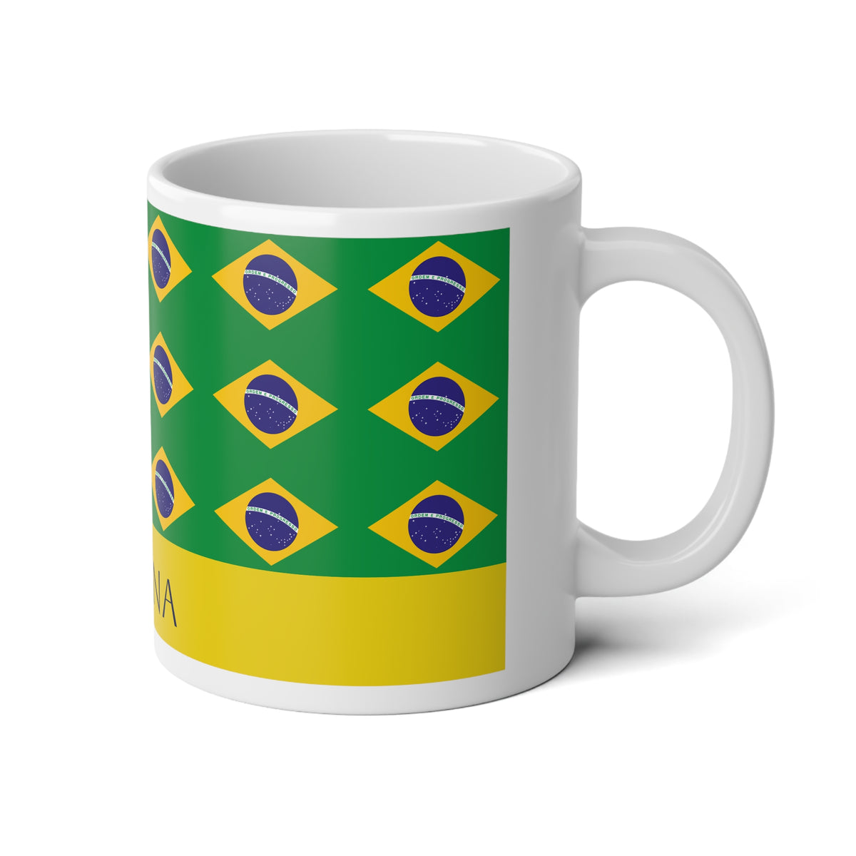 Personalized Brazil Flag Mug, Custom Brazilian Heritage Coffee Cup, 20oz Ceramic Mug, Green Yellow Blue Flag Pattern, Brazil Gift