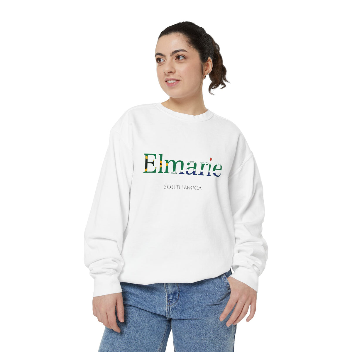 Personalized South Africa Flag Name Sweatshirt, Custom South African Heritage Crewneck, Garment Dyed Cotton Sweatshirt, Heritage Gift