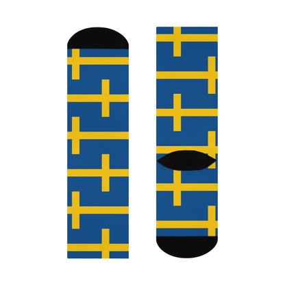 Personalized Sweden Flag Socks, Custom Initials Swedish Heritage Crew Socks, Cushioned Nordic Gift