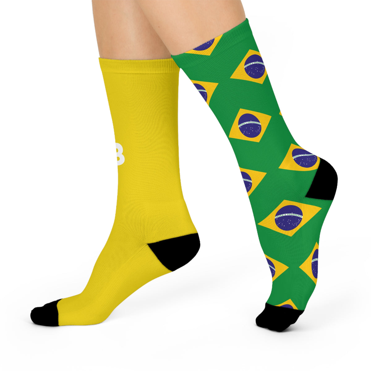 Personalized Brazil Flag Socks, Custom Initials Brazilian Heritage Crew Socks, Cushioned Brazilian Gift