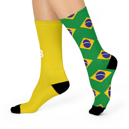 Personalized Brazil Flag Socks, Custom Initials Brazilian Heritage Crew Socks, Cushioned Brazilian Gift