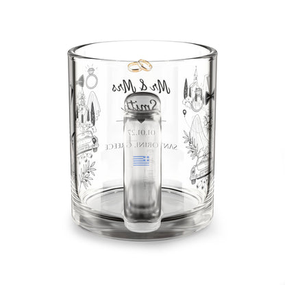 Personalized Destination Wedding Glass Mug 10oz, Custom Mr and Mrs Coffee Cup, Wedding Location Date and Country Flag, Newlywed Gift
