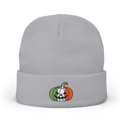 Limited Edition Irish Ireland Flag Pumpkin Embroidered Halloween Beanie, Cotton Blend Knit Hat, Irish Heritage Halloween Gift