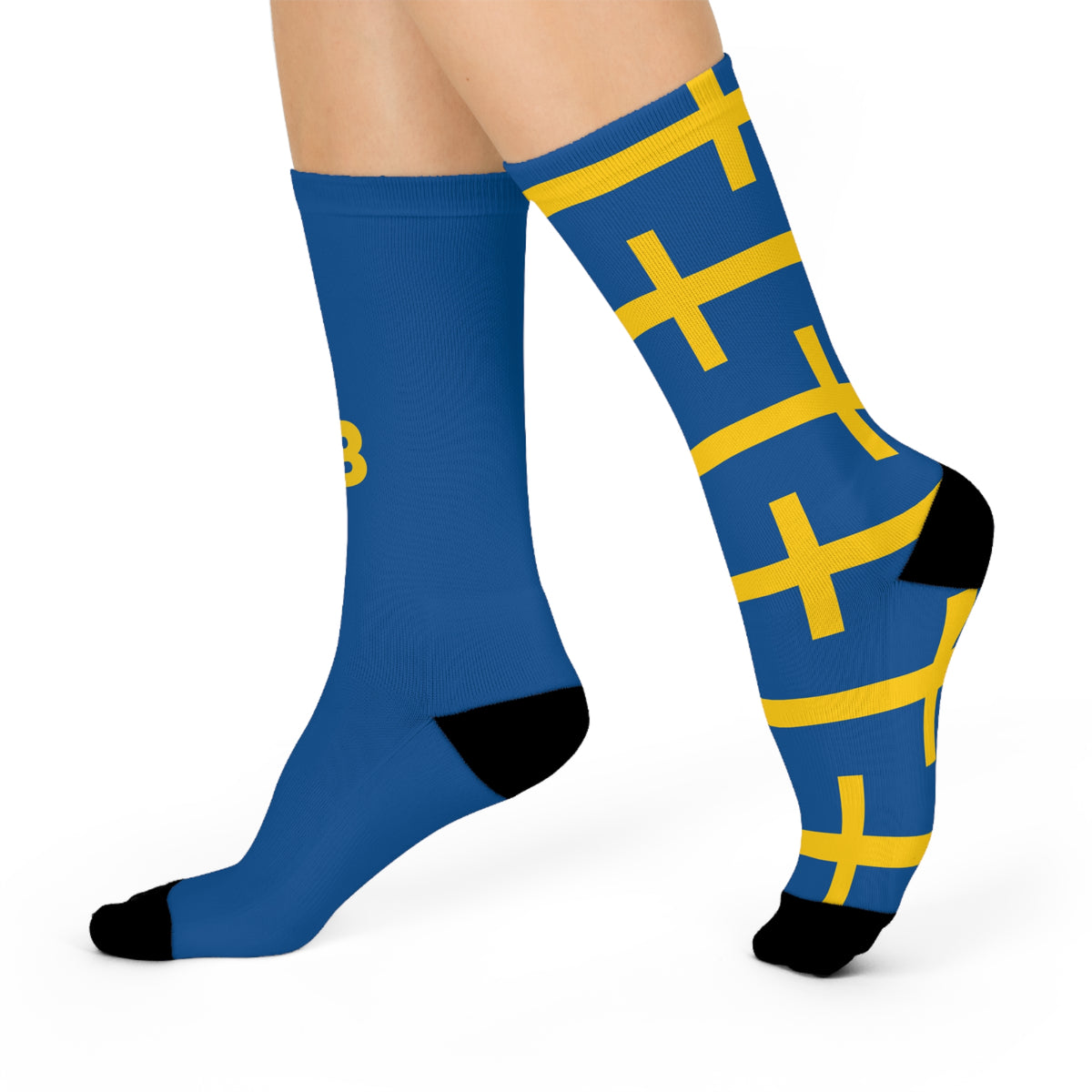Personalized Sweden Flag Socks, Custom Initials Swedish Heritage Crew Socks, Cushioned Nordic Gift
