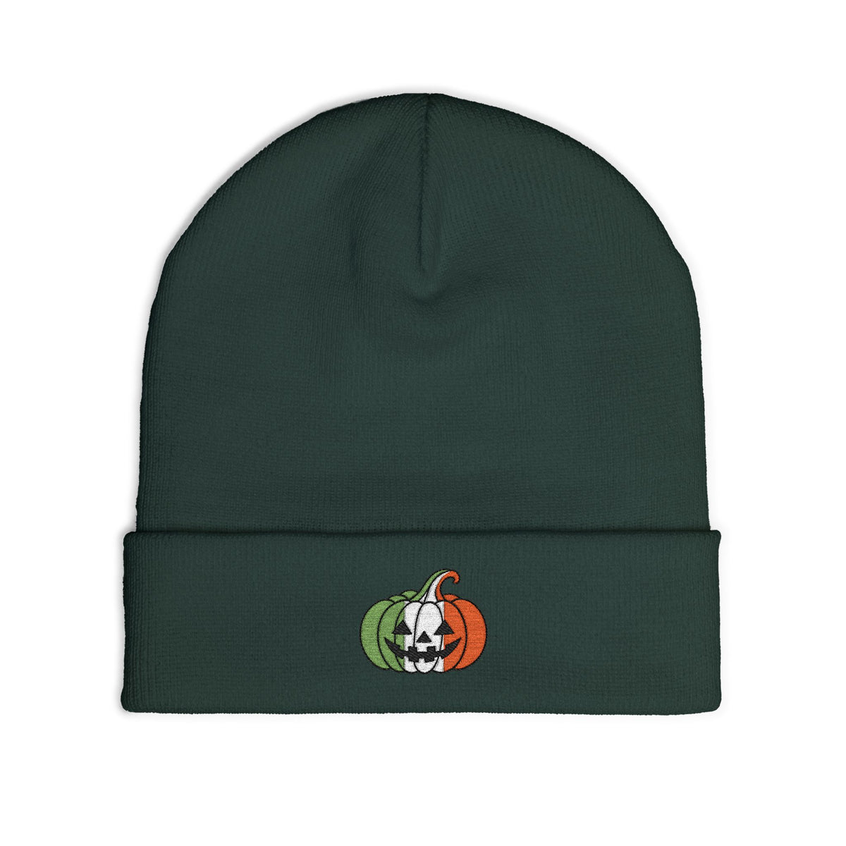 Limited Edition Irish Ireland Flag Pumpkin Embroidered Halloween Beanie, Cotton Blend Knit Hat, Irish Heritage Halloween Gift