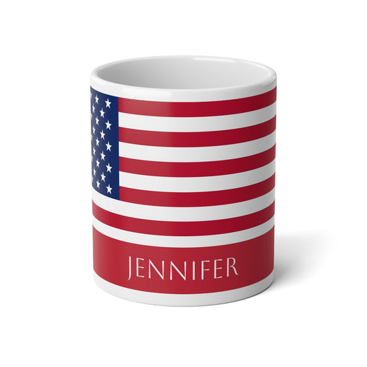 Personalized USA Flag Mug, Custom American Heritage Coffee Cup, 20oz Ceramic Mug, Red White Blue Stars and Stripes Pattern, USA Gift