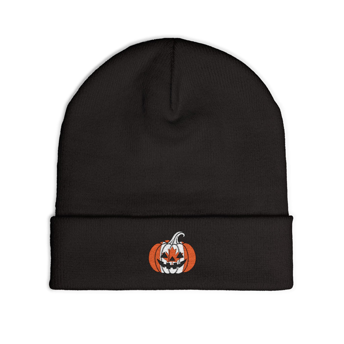 Limited Edition Canadian Canada Flag Pumpkin Embroidered Halloween Beanie, Cotton Blend Knit Hat, Maple Leaf Heritage Halloween Gift
