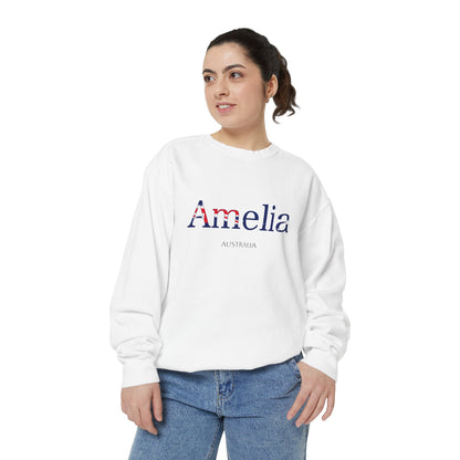 Personalized Australia Flag Name Sweatshirt, Custom Australian Heritage Crewneck, Garment Dyed Cotton Sweatshirt, Aussie Gift