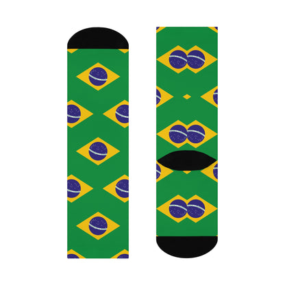 Personalized Brazil Flag Socks, Custom Initials Brazilian Heritage Crew Socks, Cushioned Brazilian Gift