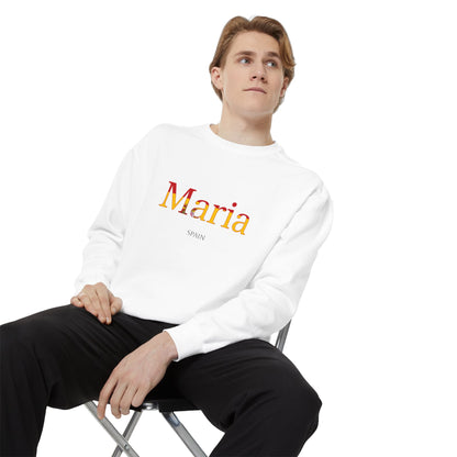 Personalized Spain Flag Name Sweatshirt, Custom Spanish Heritage Crewneck, Garment Dyed Cotton Sweatshirt, Spain Gift