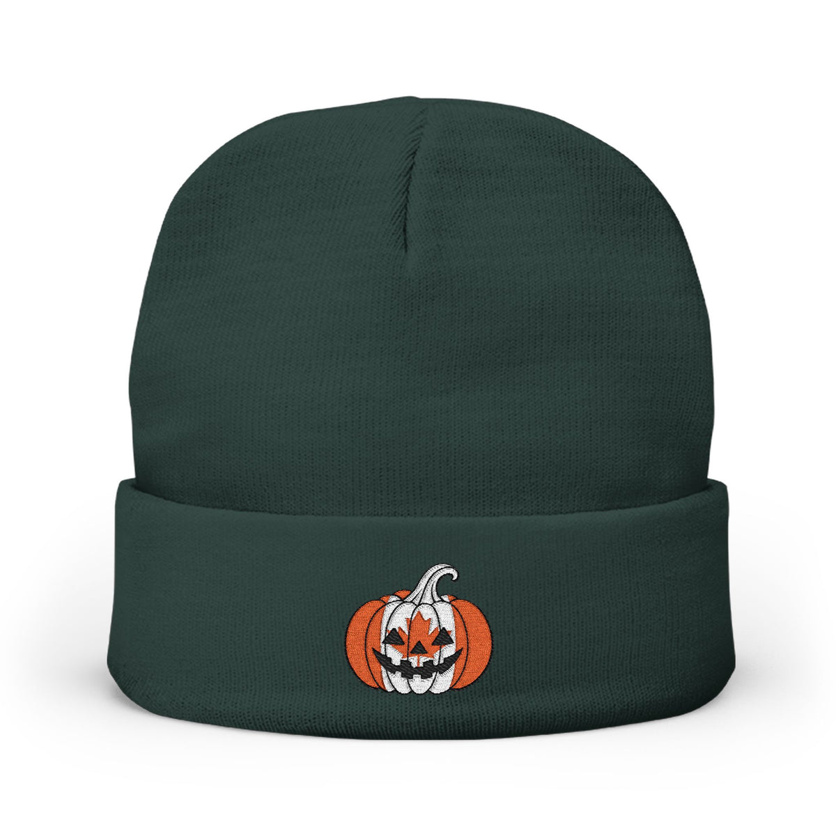 Limited Edition Canadian Canada Flag Pumpkin Embroidered Halloween Beanie, Cotton Blend Knit Hat, Maple Leaf Heritage Halloween Gift