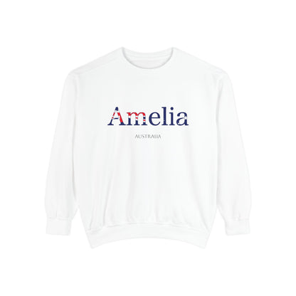 Personalized Australia Flag Name Sweatshirt, Custom Australian Heritage Crewneck, Garment Dyed Cotton Sweatshirt, Aussie Gift